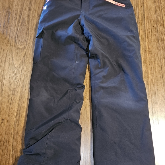 Under Armour Ski Snowboard Snowpants Youth L Black Polyester Pink Sipper Lining - Picture 2 of 9